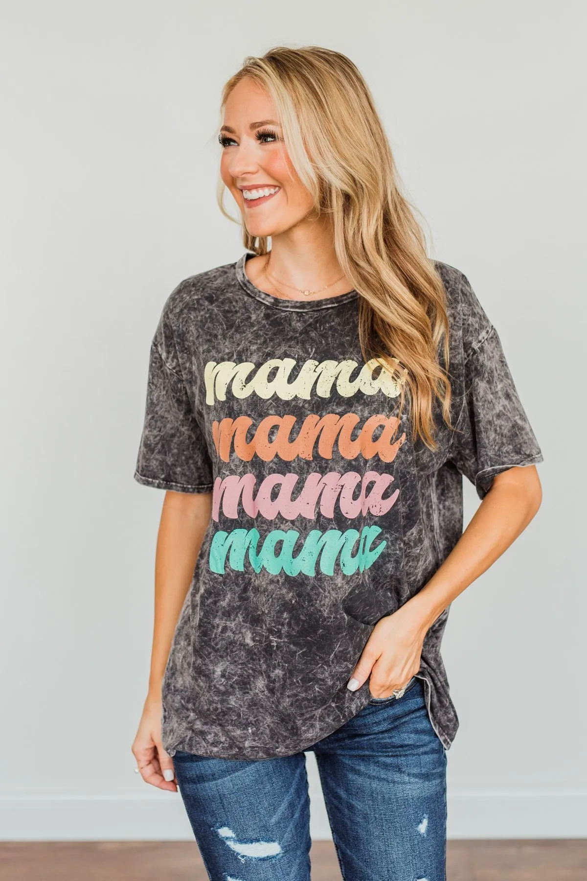 Grateful For You Mama Graphic Tee- Washed Charcoal