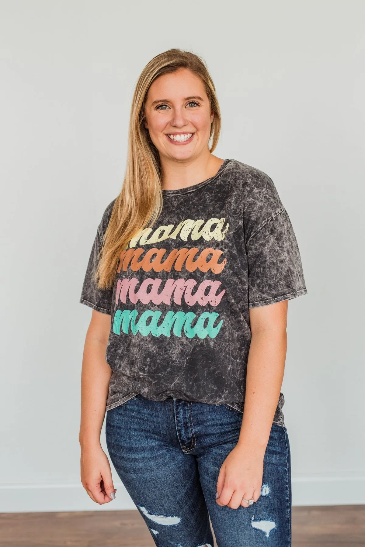 Grateful For You Mama Graphic Tee- Washed Charcoal