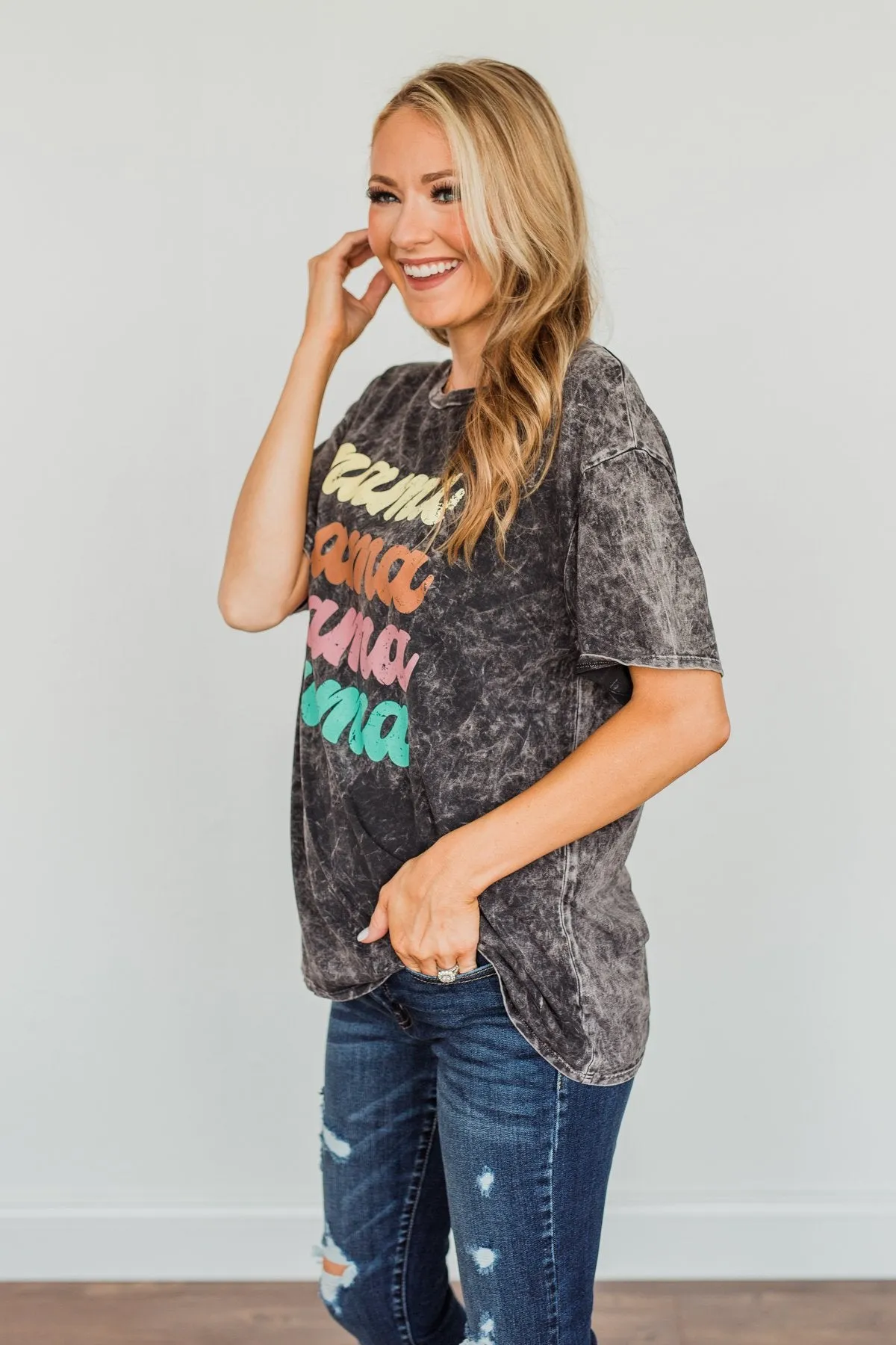 Grateful For You Mama Graphic Tee- Washed Charcoal