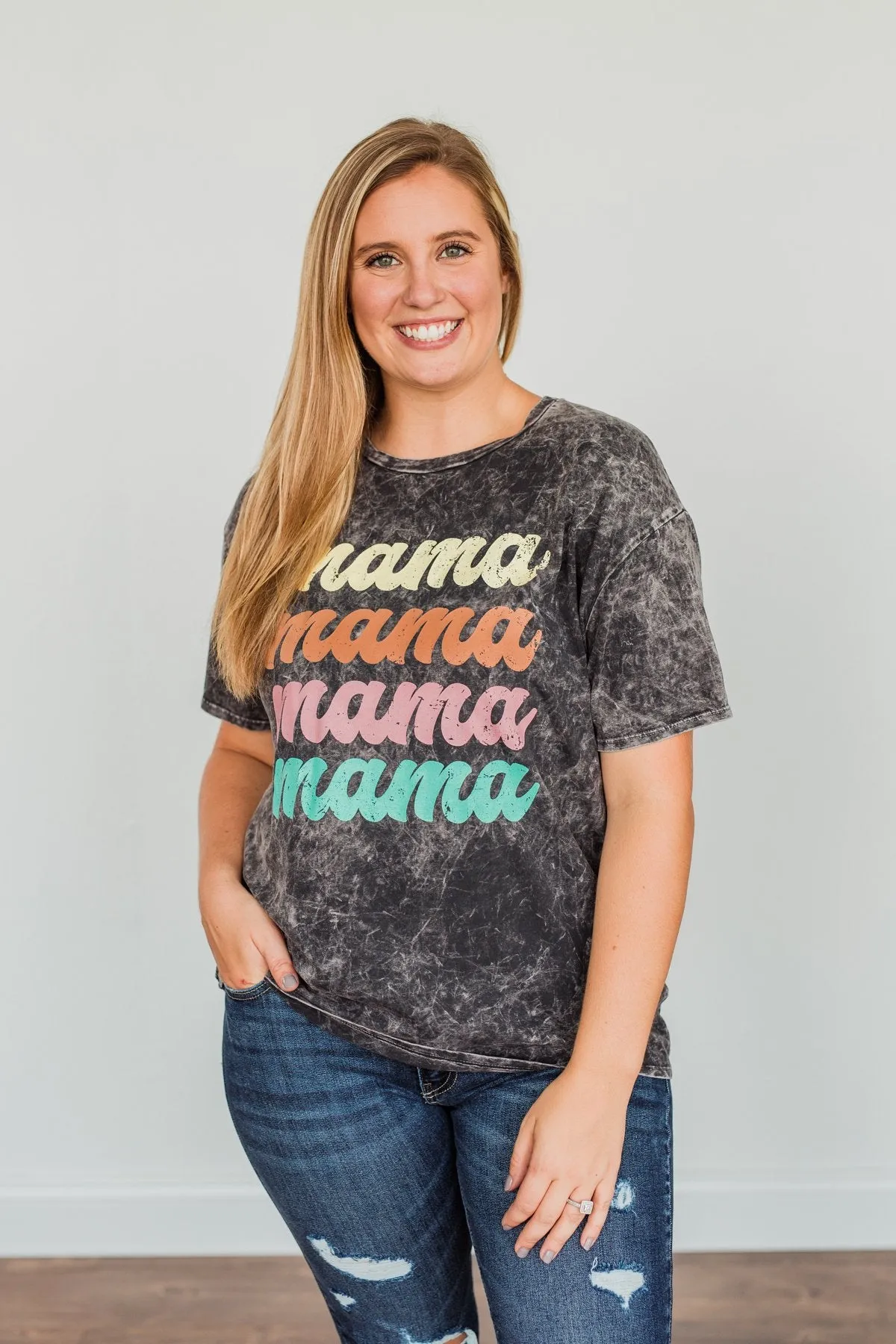 Grateful For You Mama Graphic Tee- Washed Charcoal