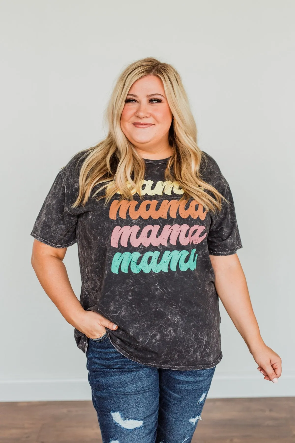 Grateful For You Mama Graphic Tee- Washed Charcoal