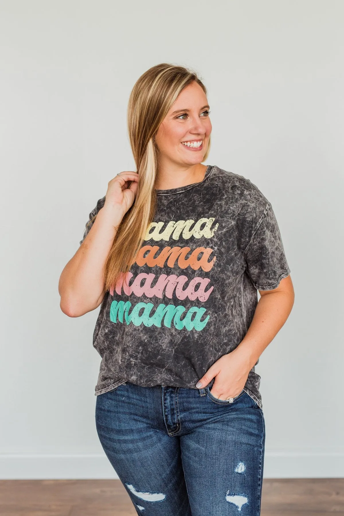 Grateful For You Mama Graphic Tee- Washed Charcoal