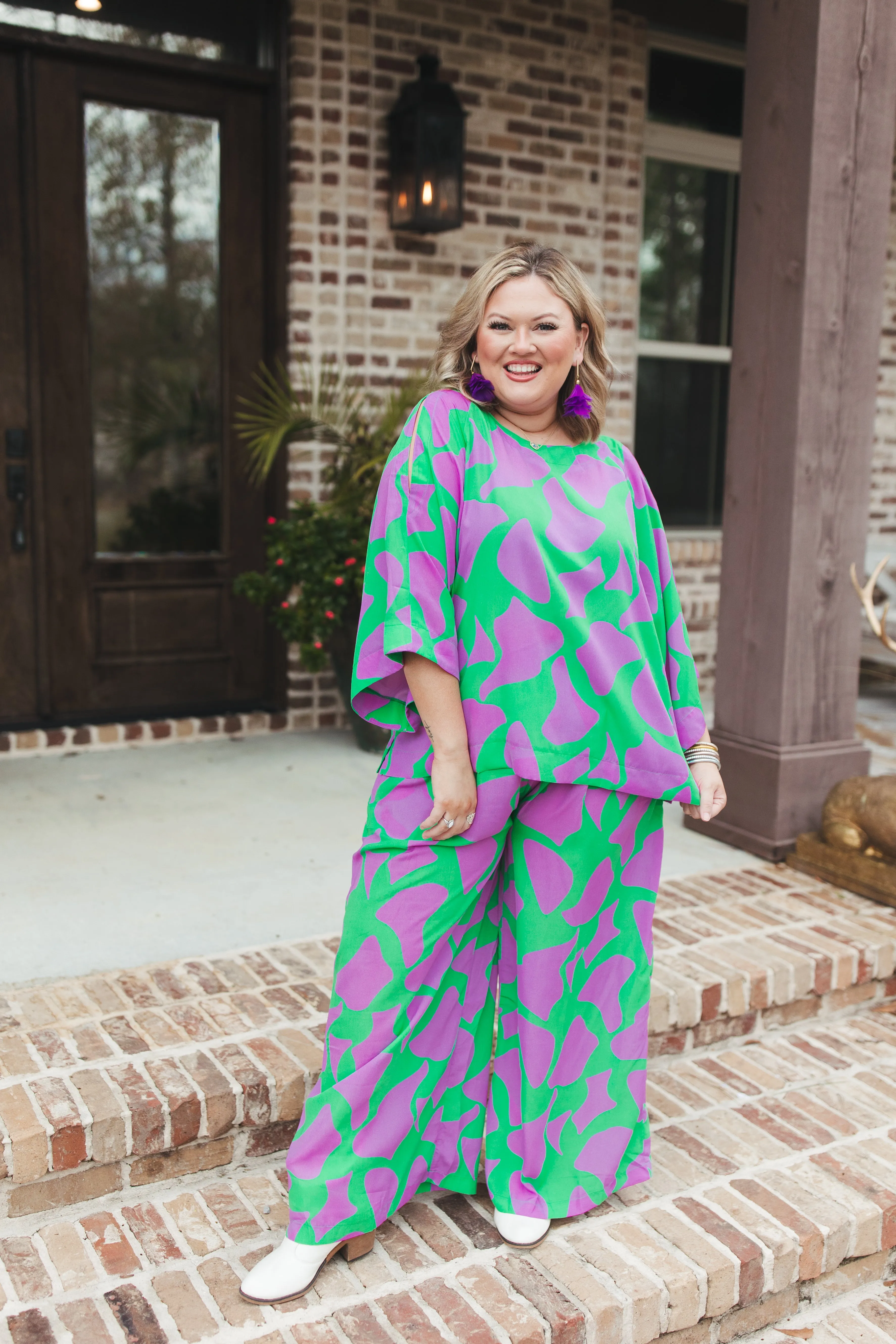 Green and Lavender Geo Print Flowy Top and Pant Set