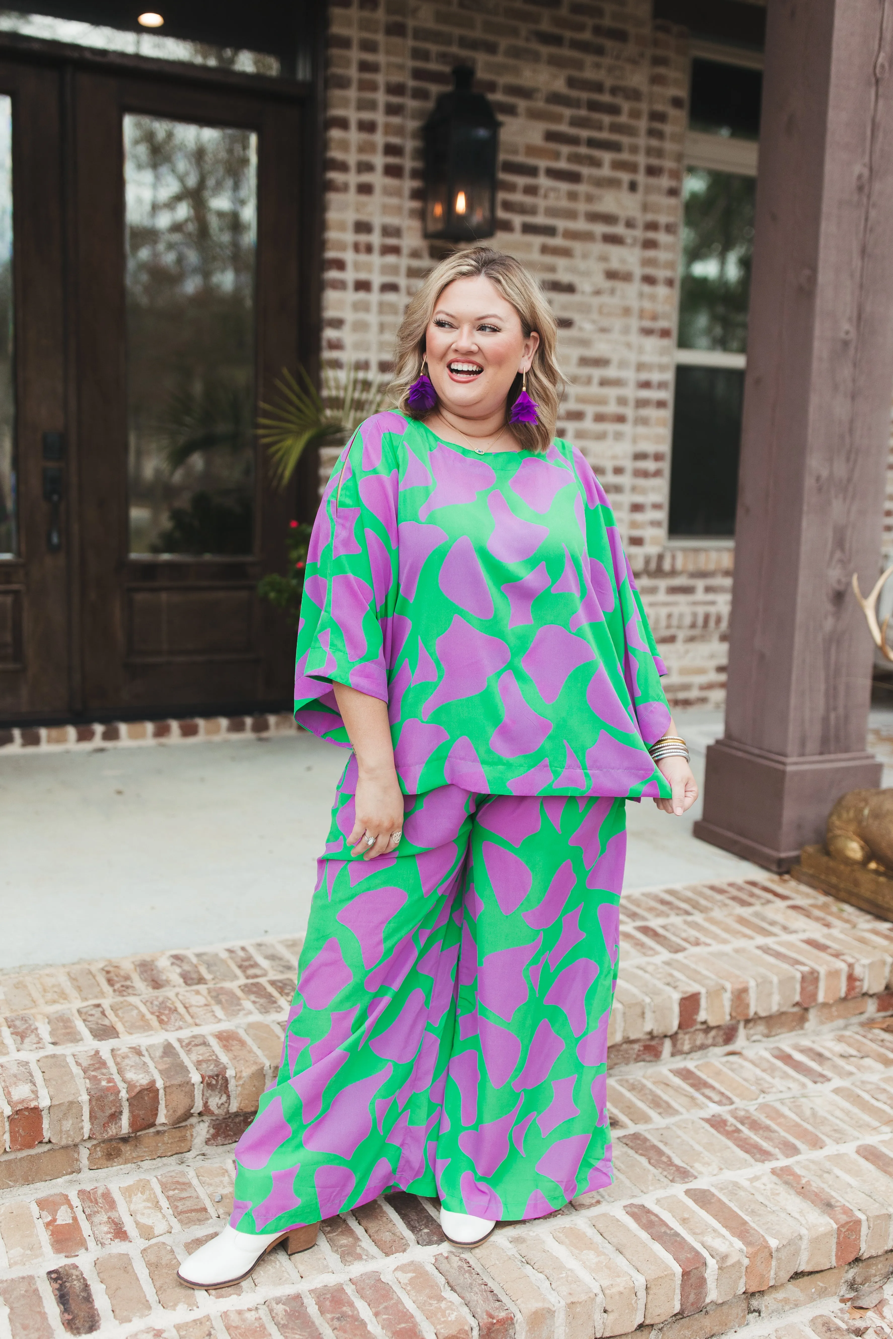 Green and Lavender Geo Print Flowy Top and Pant Set