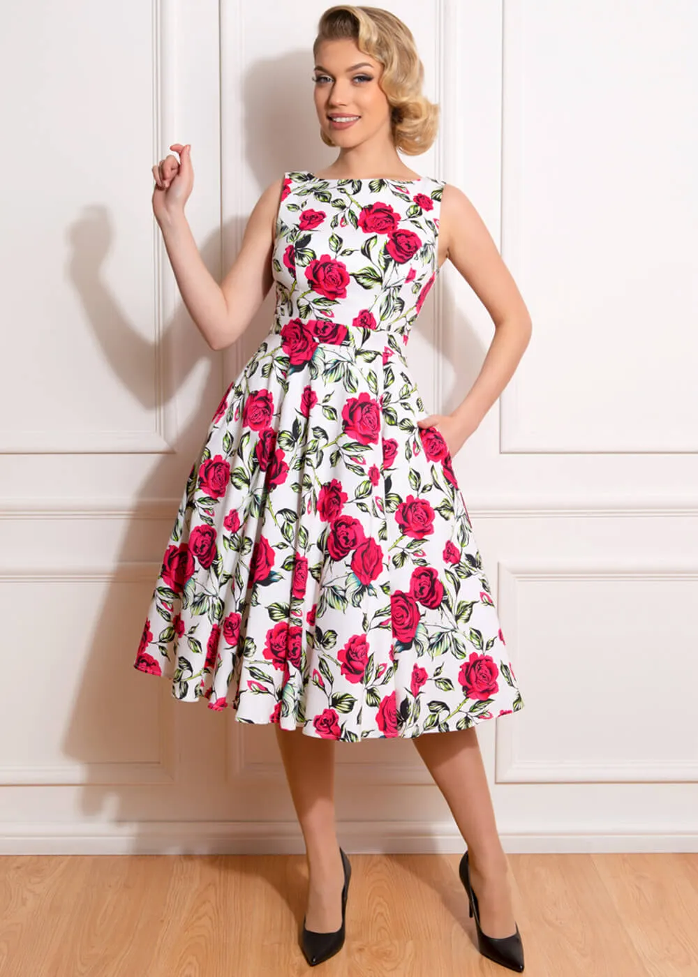 Hearts & Roses Hazel Floral 50's Swing Dress Ivory