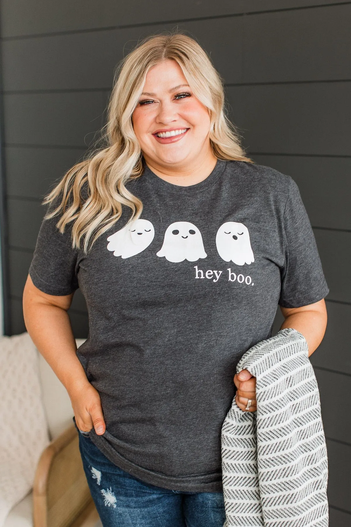 Hey Boo Graphic Tee- Charcoal