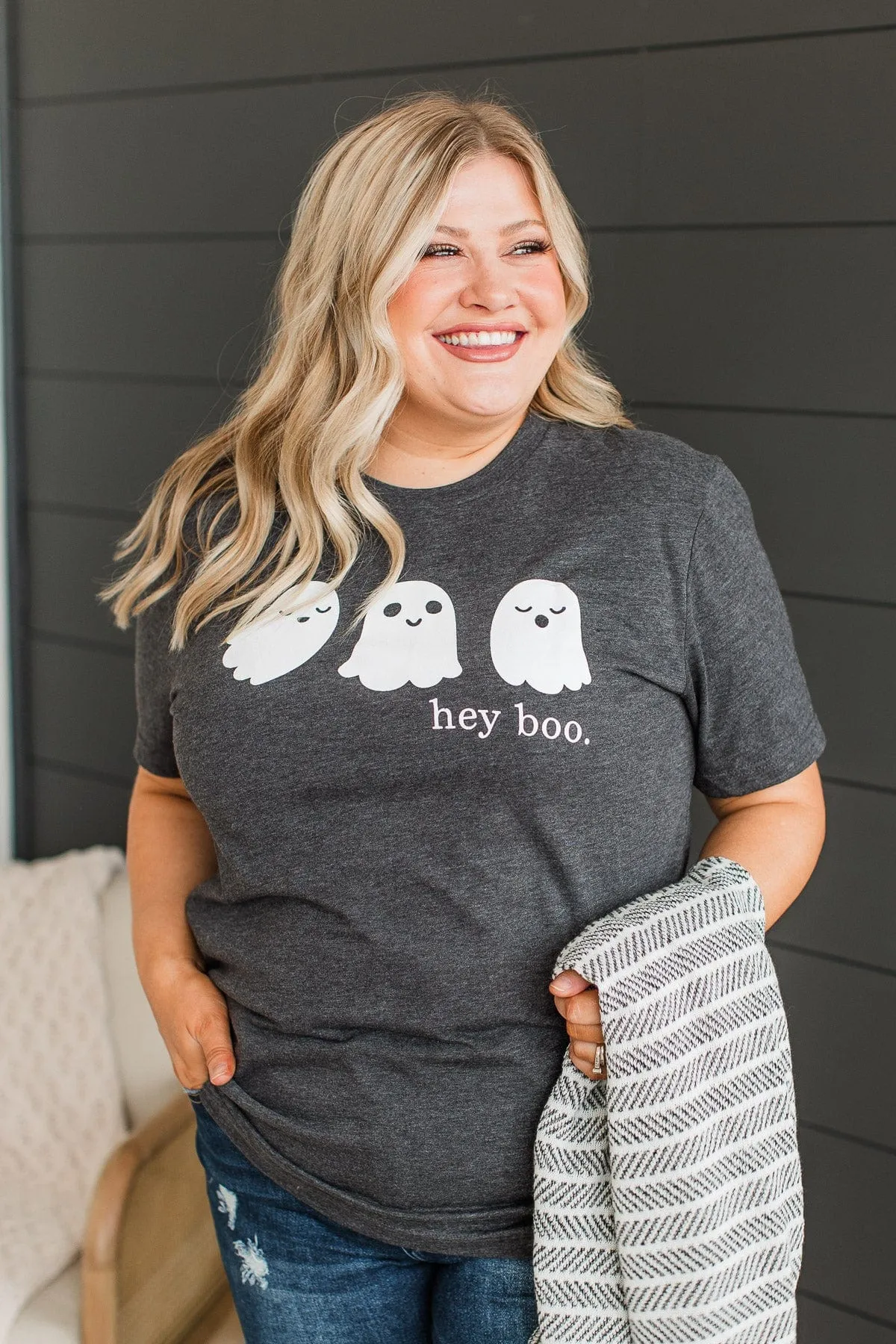 Hey Boo Graphic Tee- Charcoal