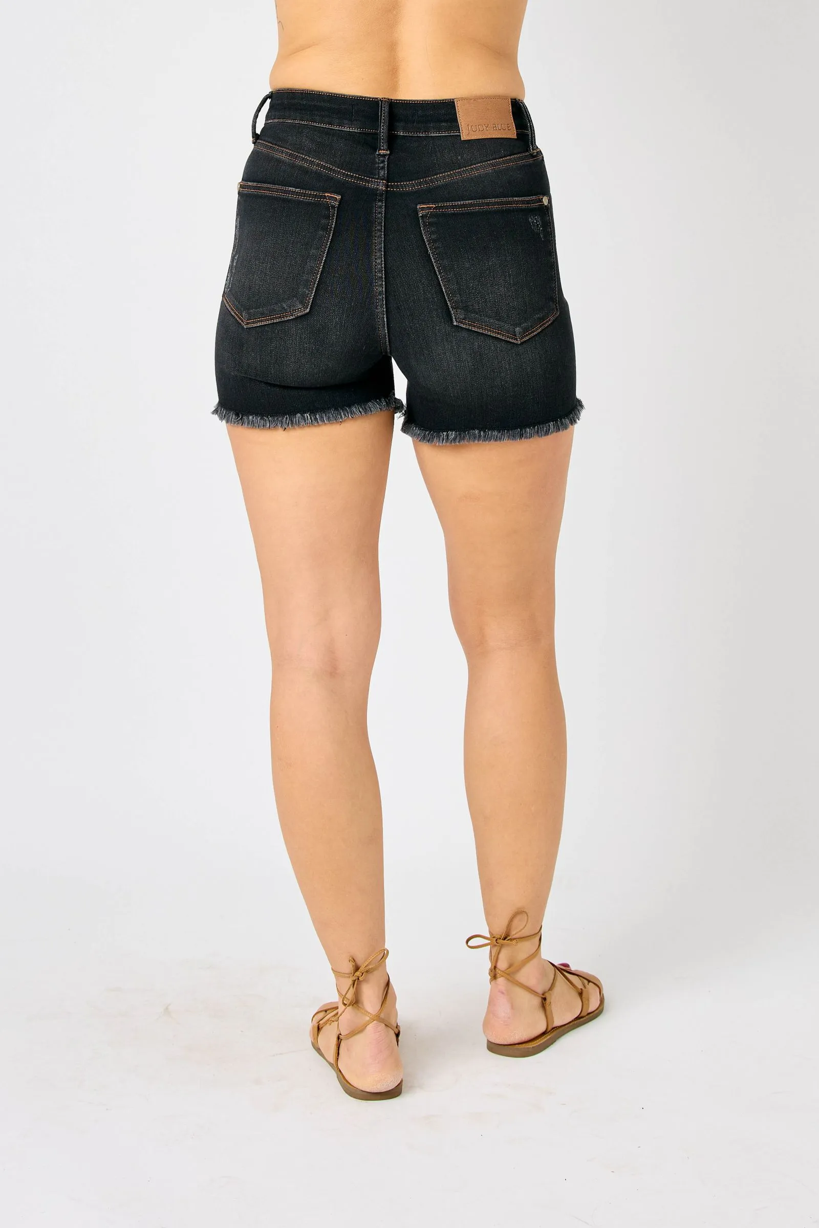 High Waist Tummy Control Fray Hem Shorts