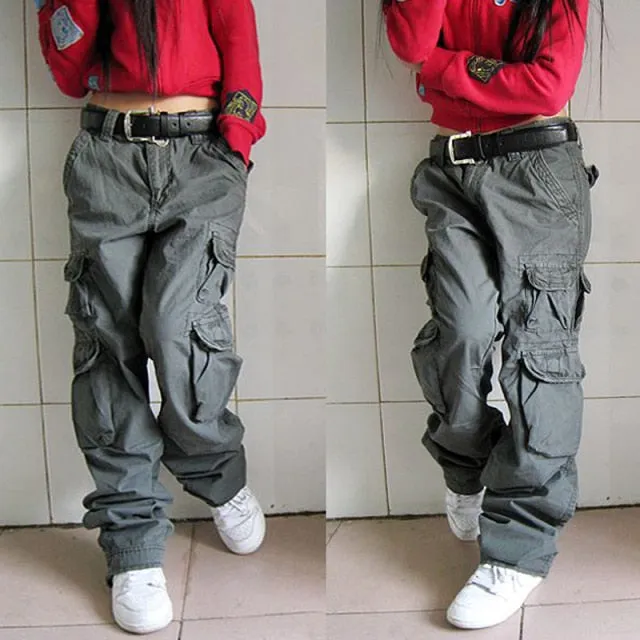 Hip Hop Black Autumn Winter Women's Solid Loose Cargo Pants Trousers Joggers on Clearance