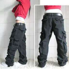 Hip Hop Black Autumn Winter Women's Solid Loose Cargo Pants Trousers Joggers on Clearance