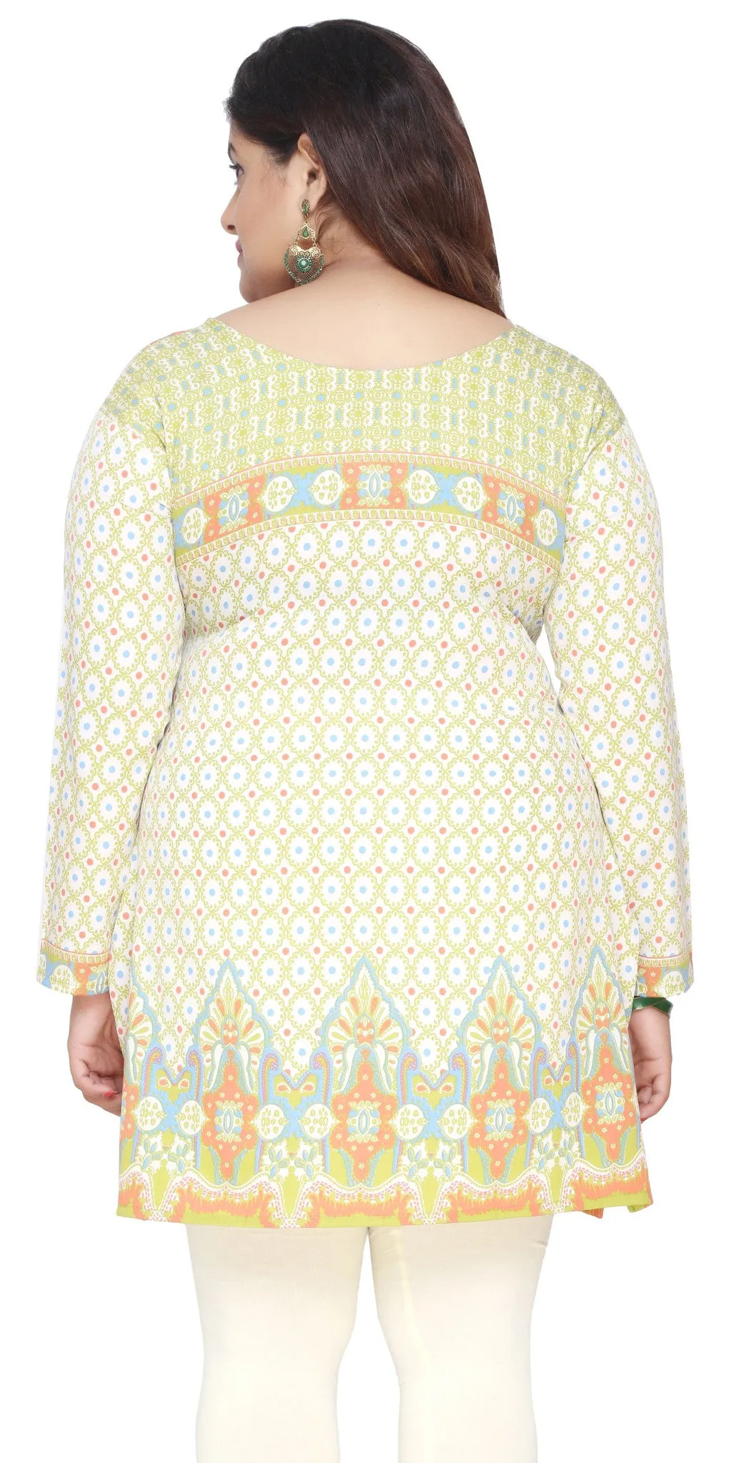 India Tunic Top Kurti Womens Printed Plus Size Indian Clothes (Green)