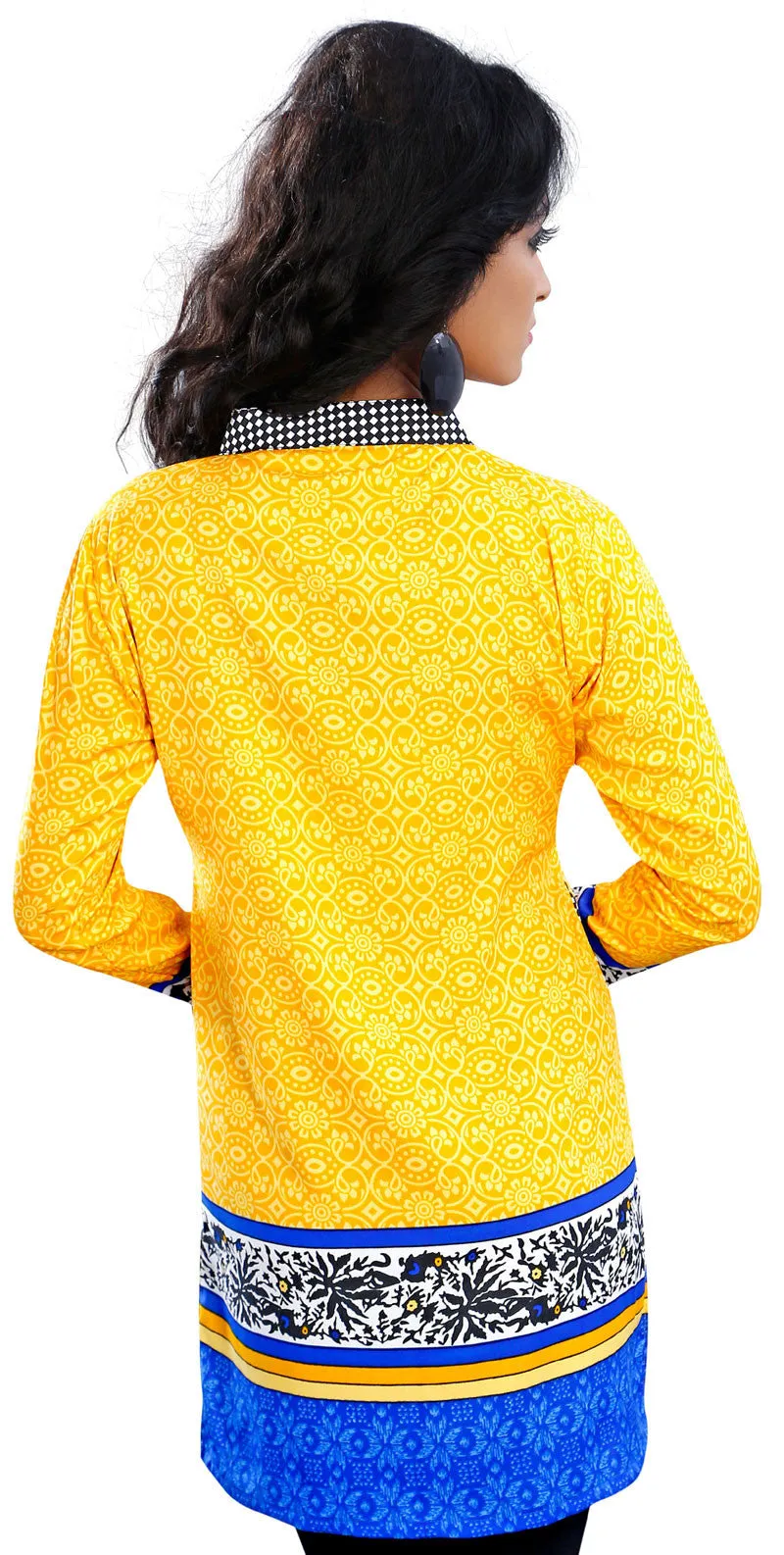 Indian Kurti Top Tunic Printed Womens Blouse India Clothes (Yellow)