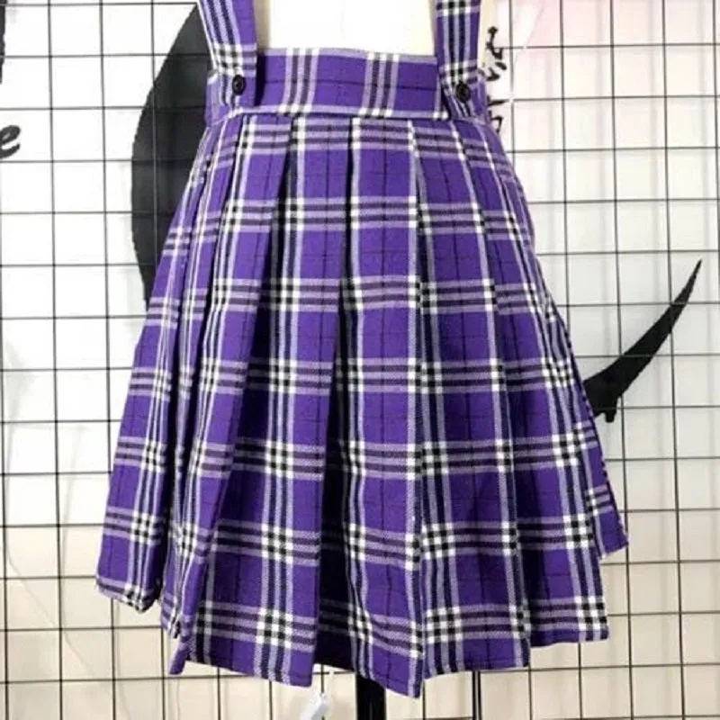 JAPANESE PURPLE GRID PLEATED SKIRT BY61097