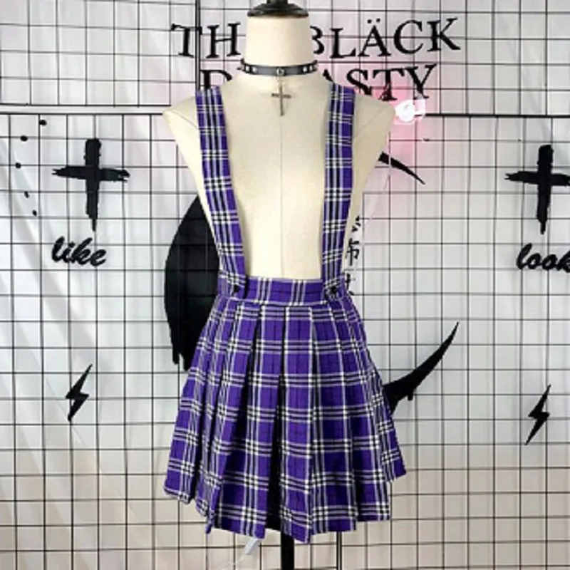 JAPANESE PURPLE GRID PLEATED SKIRT BY61097