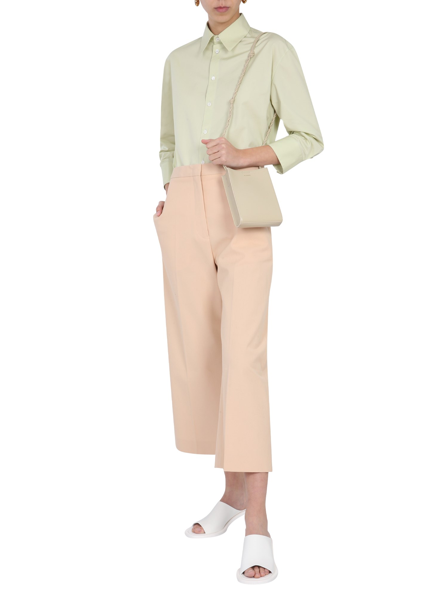 JIL SANDER    CROPPED COTTON TROUSERS WITH WIDE LEG