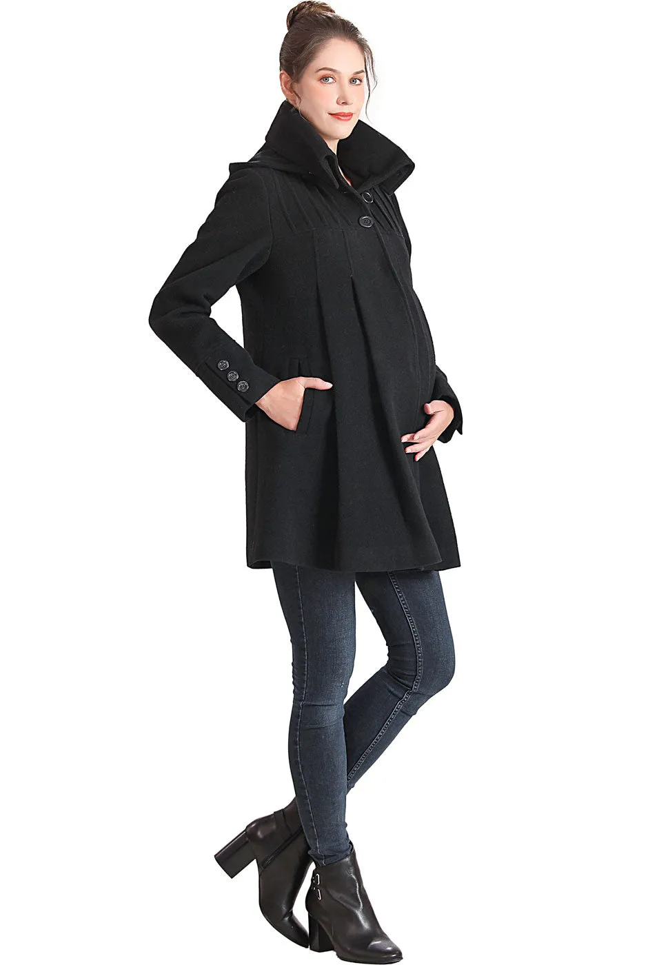 Kimi + Kai Maternity Aela A-Line Hooded Wool Coat