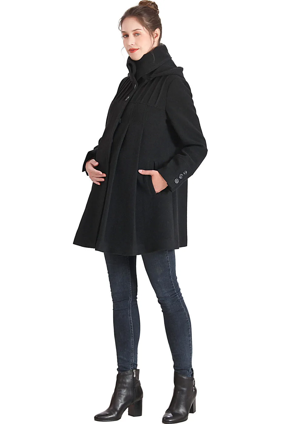 Kimi + Kai Maternity Aela A-Line Hooded Wool Coat