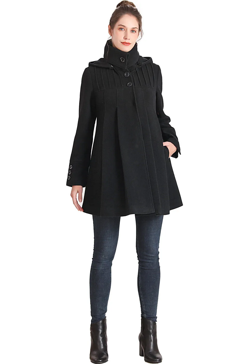 Kimi + Kai Maternity Aela A-Line Hooded Wool Coat