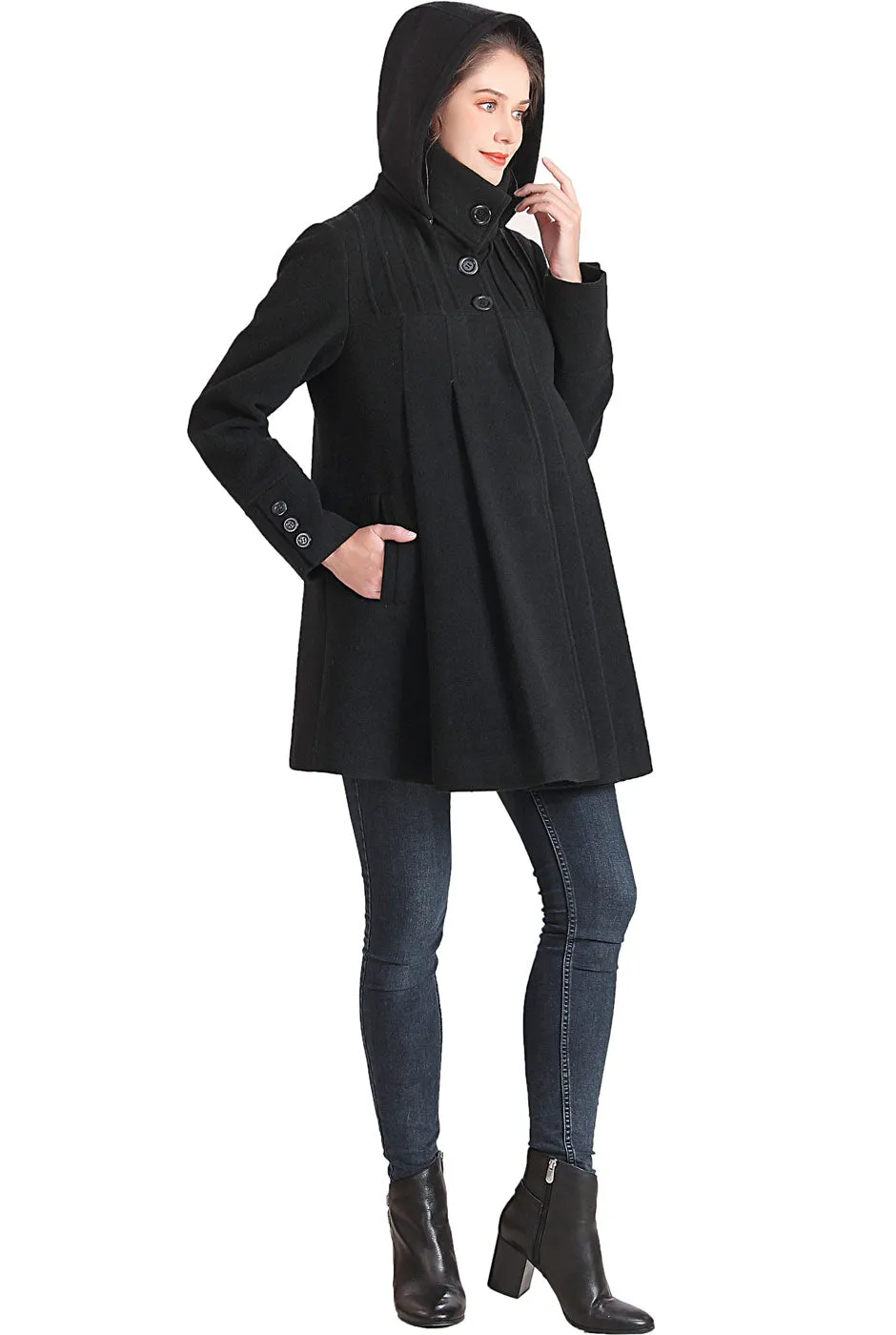 Kimi + Kai Maternity Aela A-Line Hooded Wool Coat