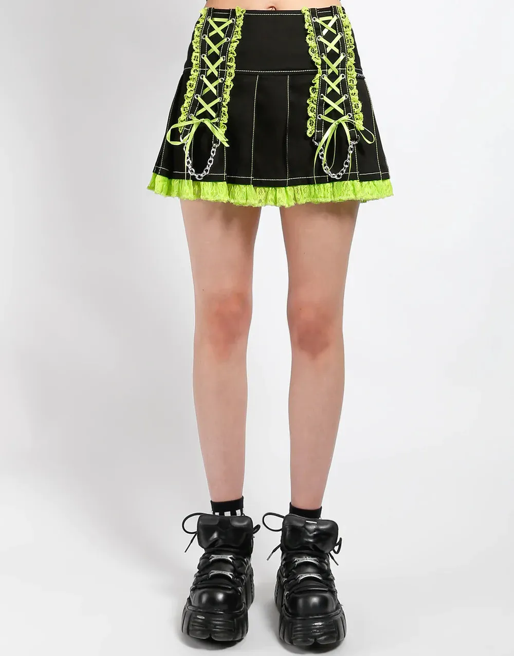 Lolita Pleated Blk/Lime Skirt