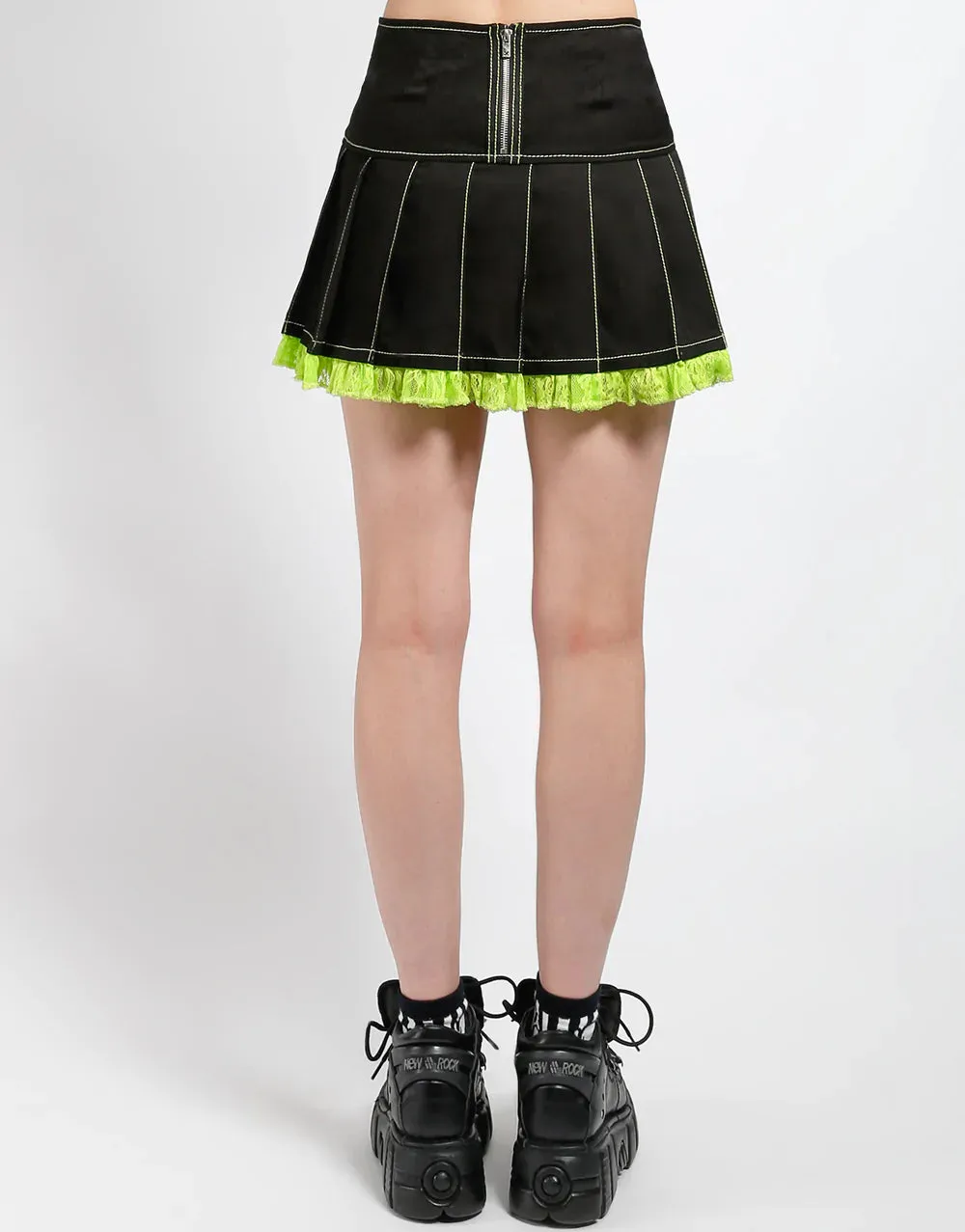 Lolita Pleated Blk/Lime Skirt