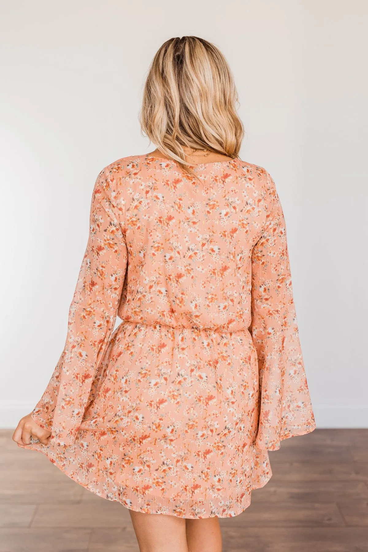 Loveliest Smiles Long Sleeve Dress- Peach