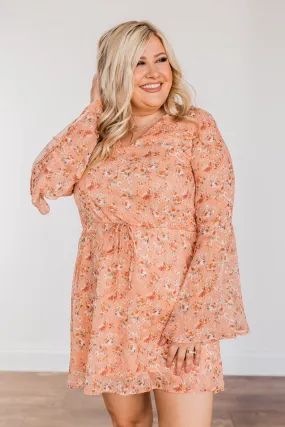 Loveliest Smiles Long Sleeve Dress- Peach