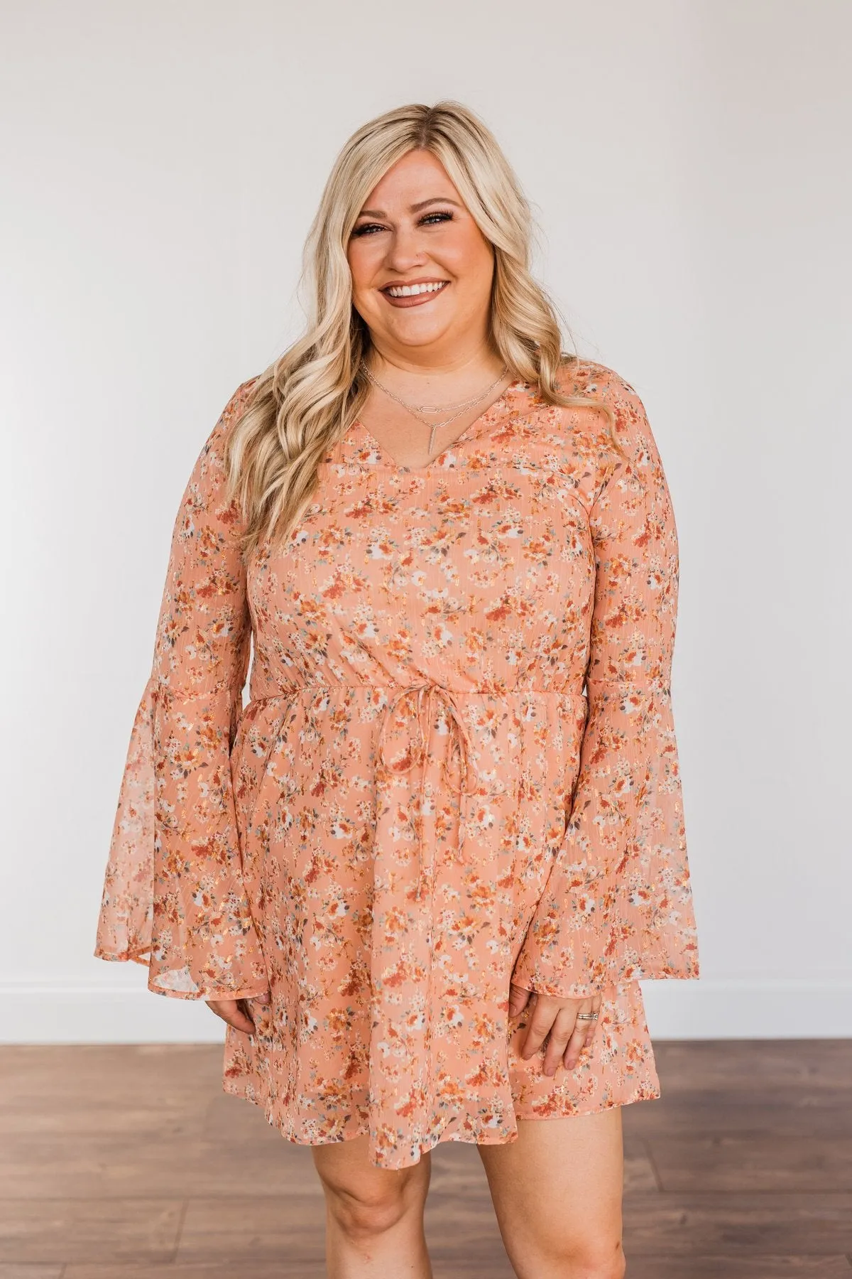 Loveliest Smiles Long Sleeve Dress- Peach