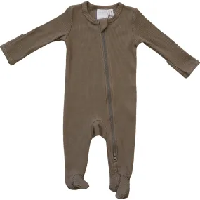 MEBIE BABY ORGANIC COTTON RIBBED FOOTED ZIPPER ONE-PIECE | COCOA