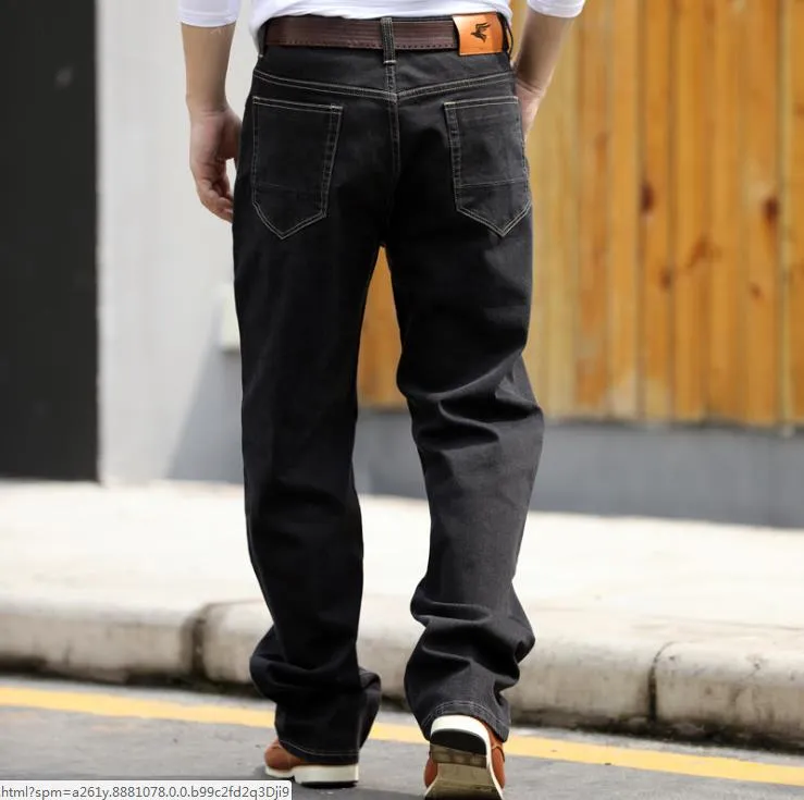 Men's Casual Cowboy Style Loose Straight Leg Long Denim Trousers