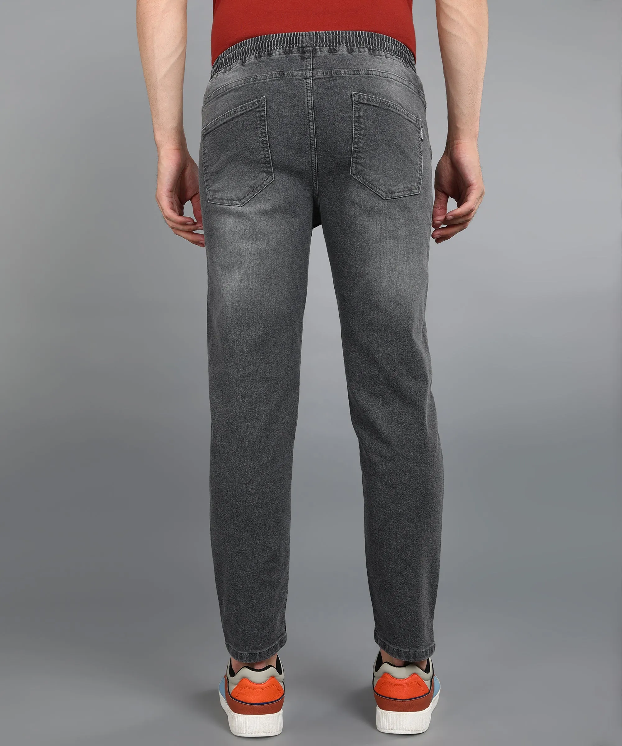 Men's Grey Regular Fit Washed Jogger Jeans Stretchable