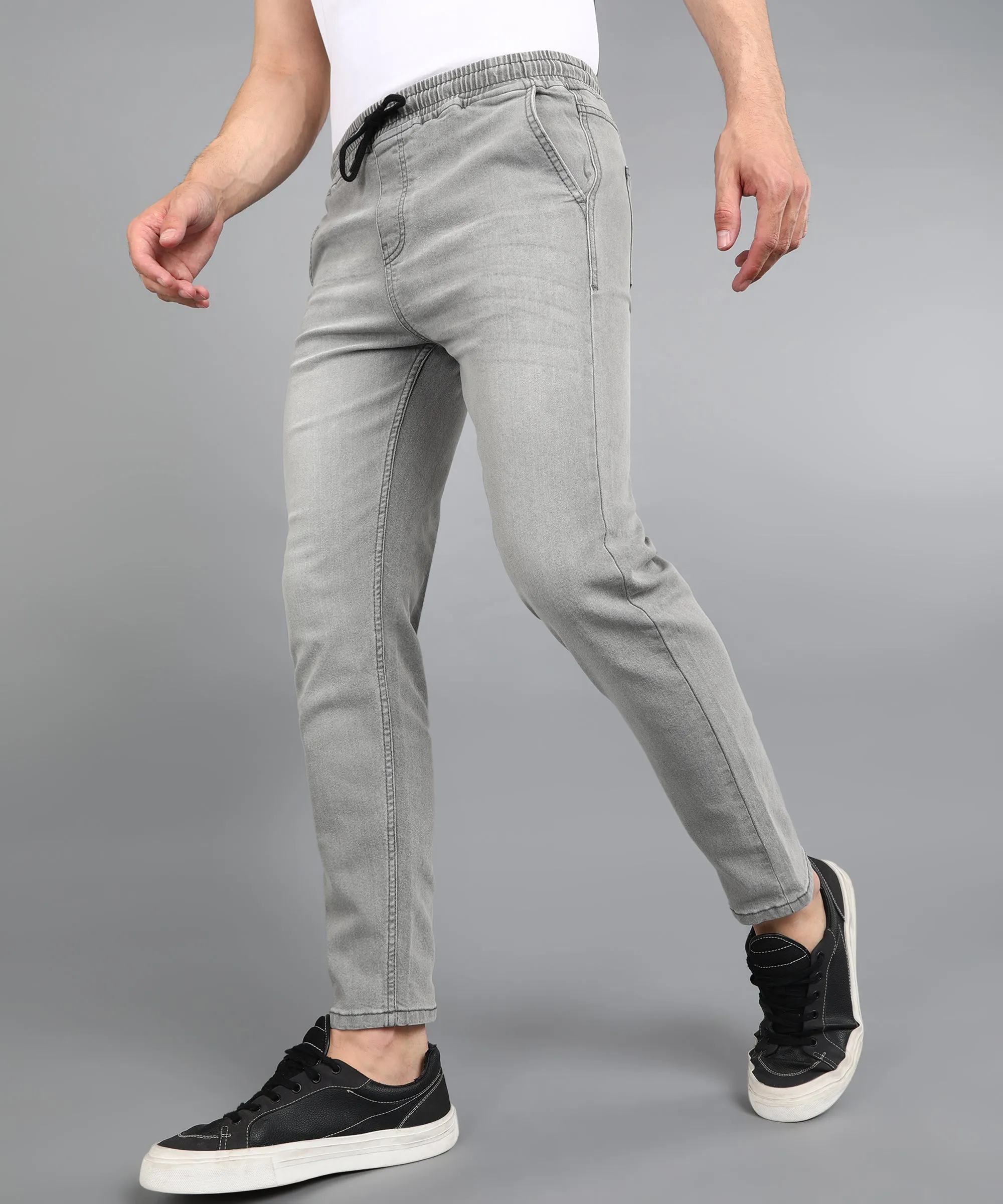 Men's Ice Grey Regular Fit Washed Jogger Jeans Stretchable