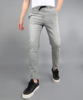 Men's Ice Grey Regular Fit Washed Jogger Jeans Stretchable