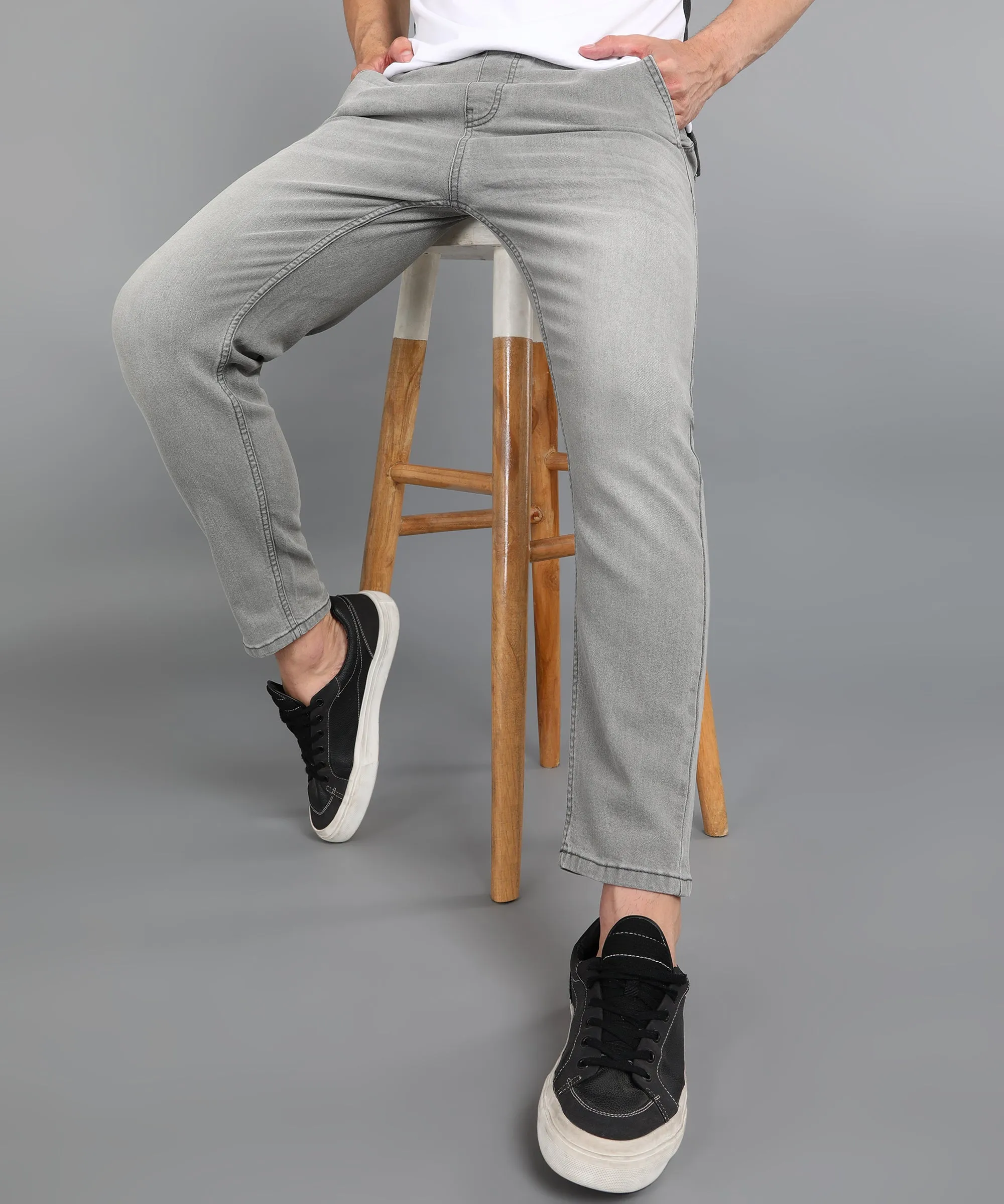 Men's Ice Grey Regular Fit Washed Jogger Jeans Stretchable