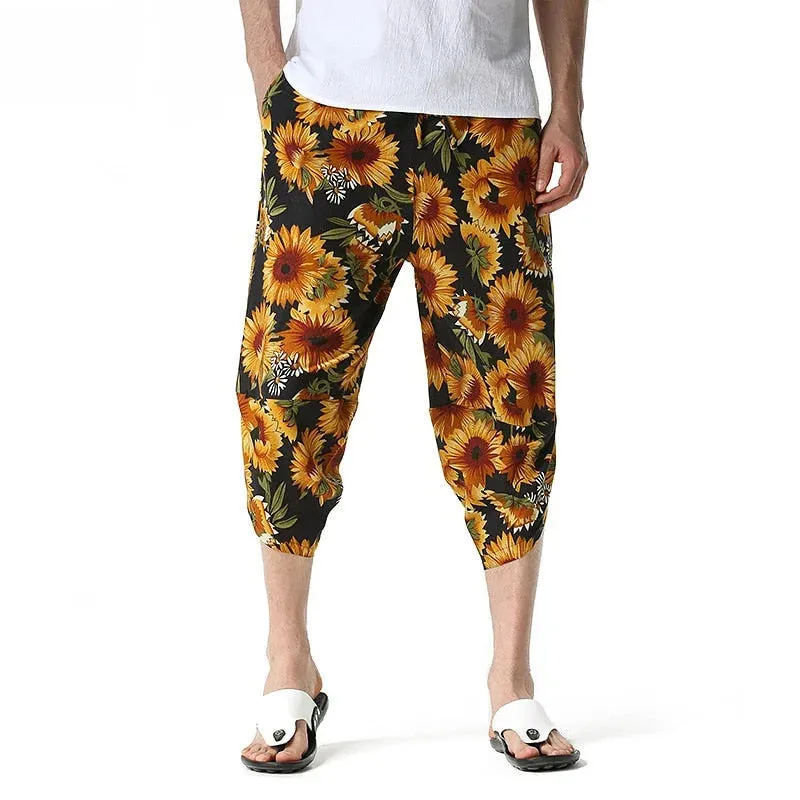 Men's Summer Casual Cotton Printed Pattern Beachwear Loose Fit Shorts