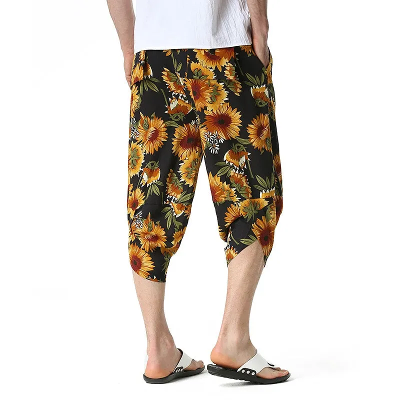 Men's Summer Casual Cotton Printed Pattern Beachwear Loose Fit Shorts