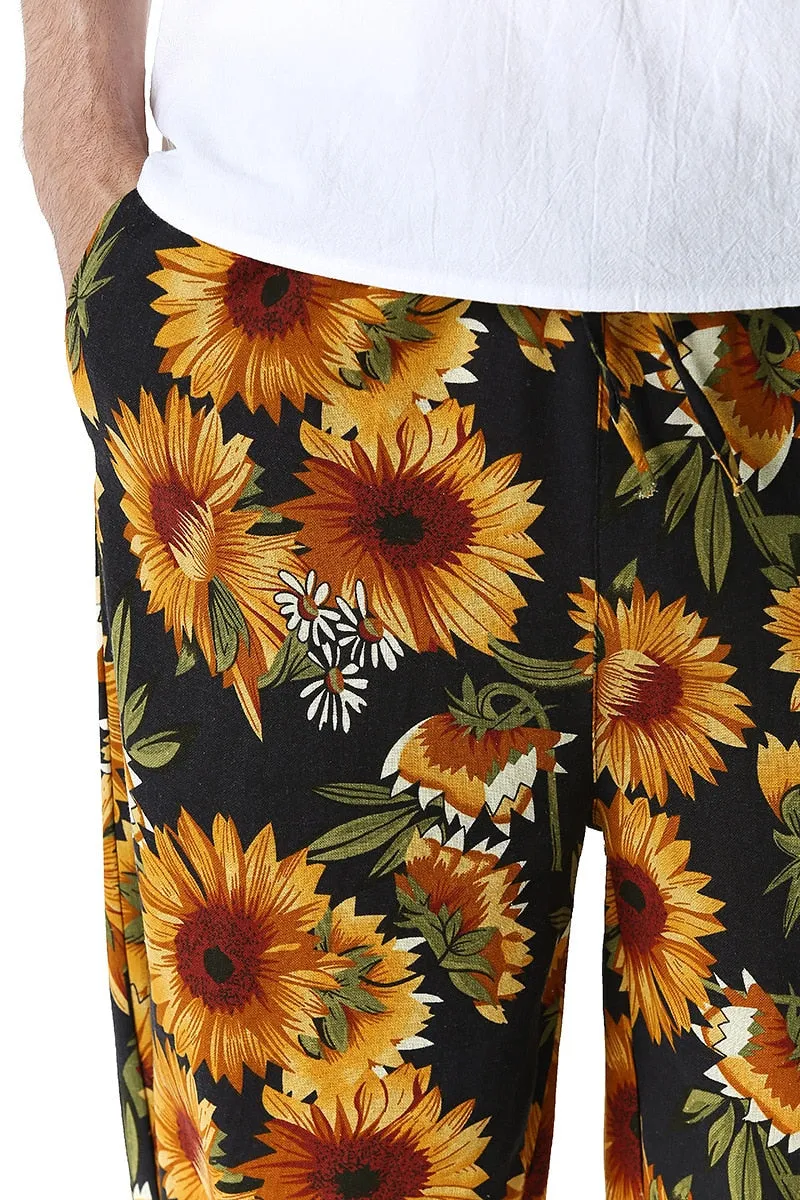 Men's Summer Casual Cotton Printed Pattern Beachwear Loose Fit Shorts