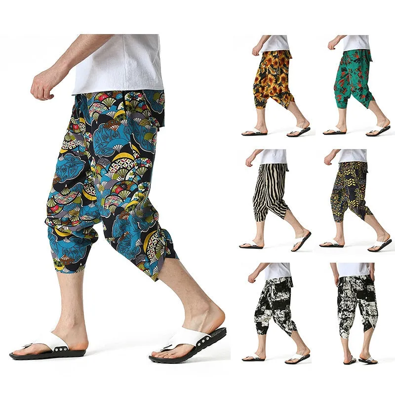 Men's Summer Casual Cotton Printed Pattern Beachwear Loose Fit Shorts