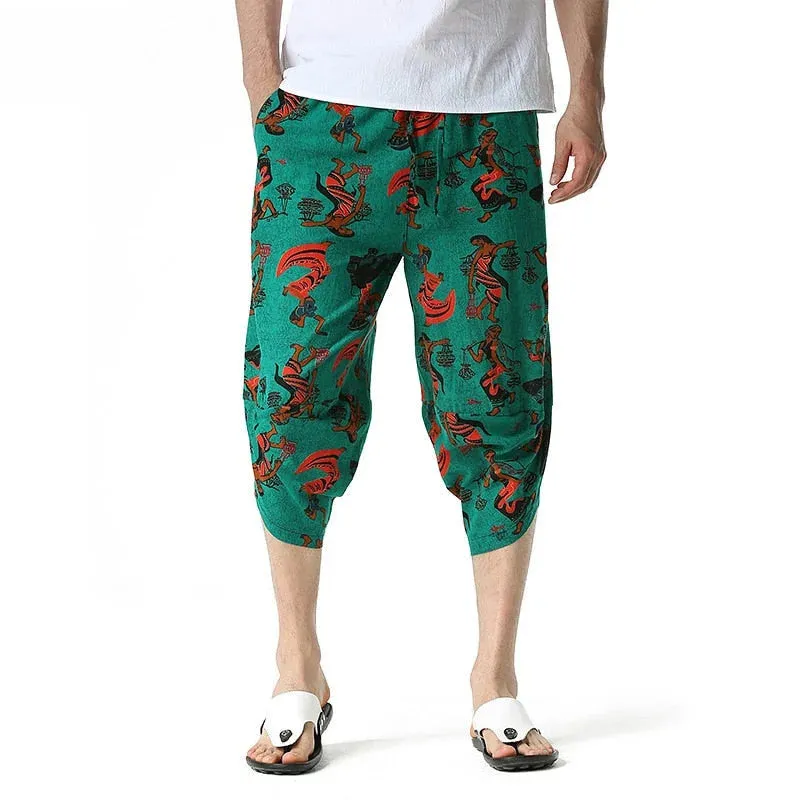 Men's Summer Casual Cotton Printed Pattern Beachwear Loose Fit Shorts