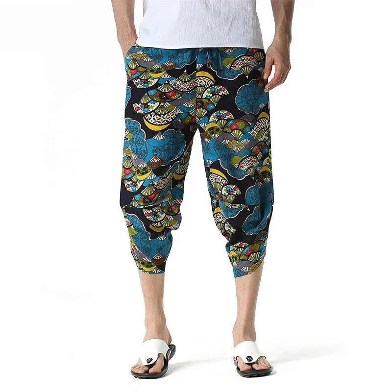 Men's Summer Casual Cotton Printed Pattern Beachwear Loose Fit Shorts