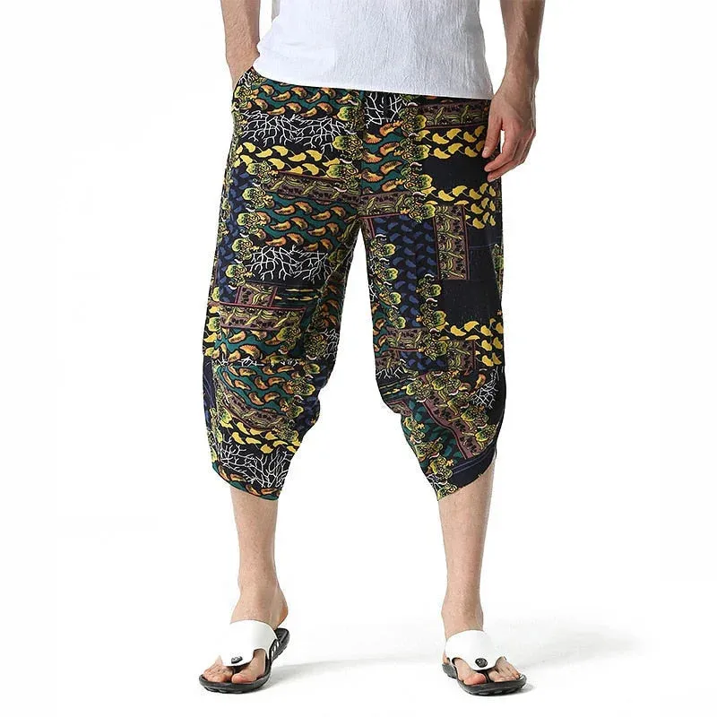 Men's Summer Casual Cotton Printed Pattern Beachwear Loose Fit Shorts