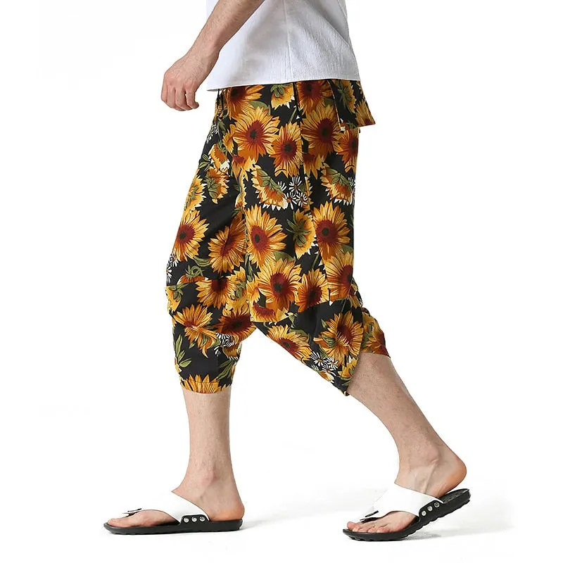 Men's Summer Casual Cotton Printed Pattern Beachwear Loose Fit Shorts