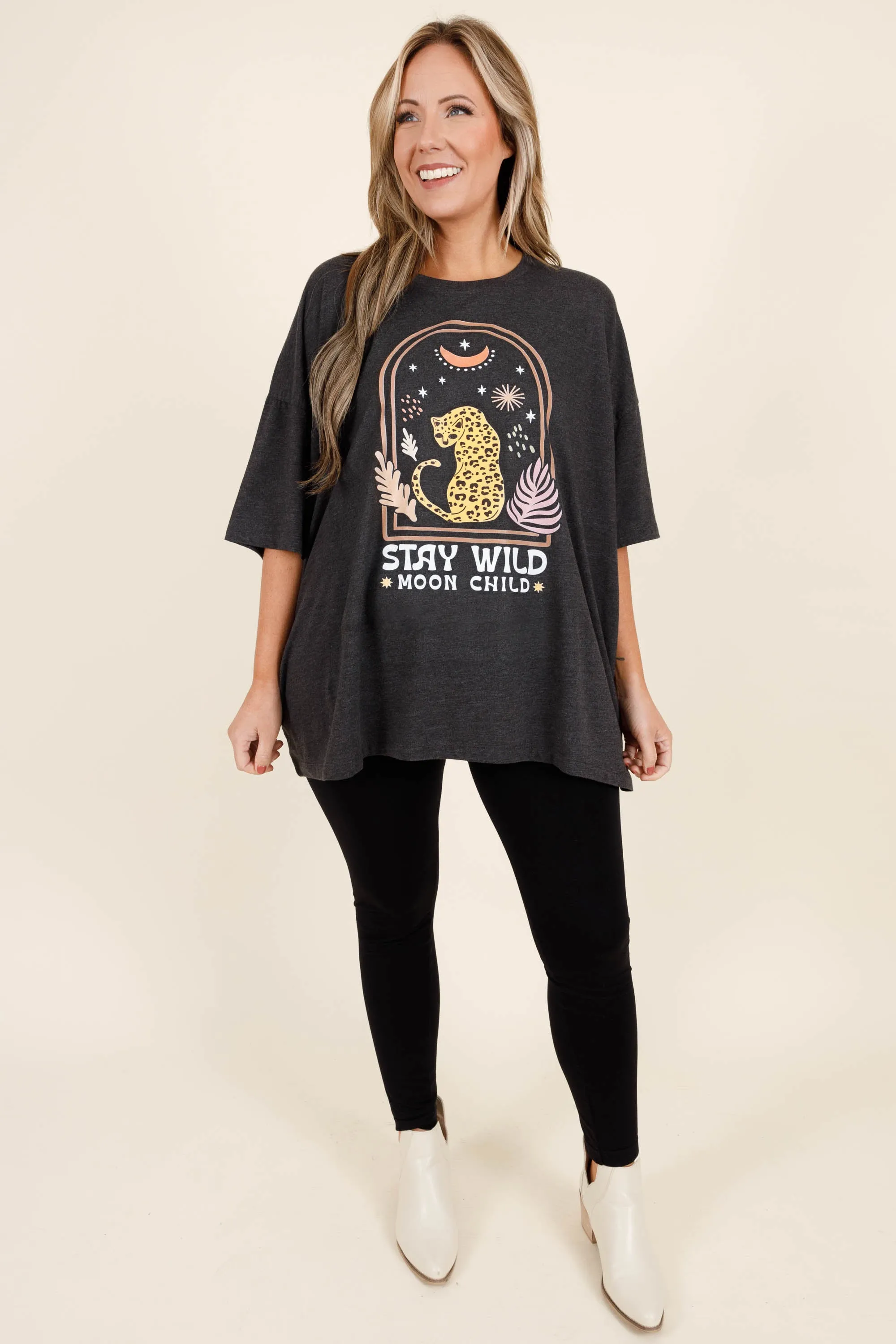 Moon Child Boyfriend Tee, Charcoal