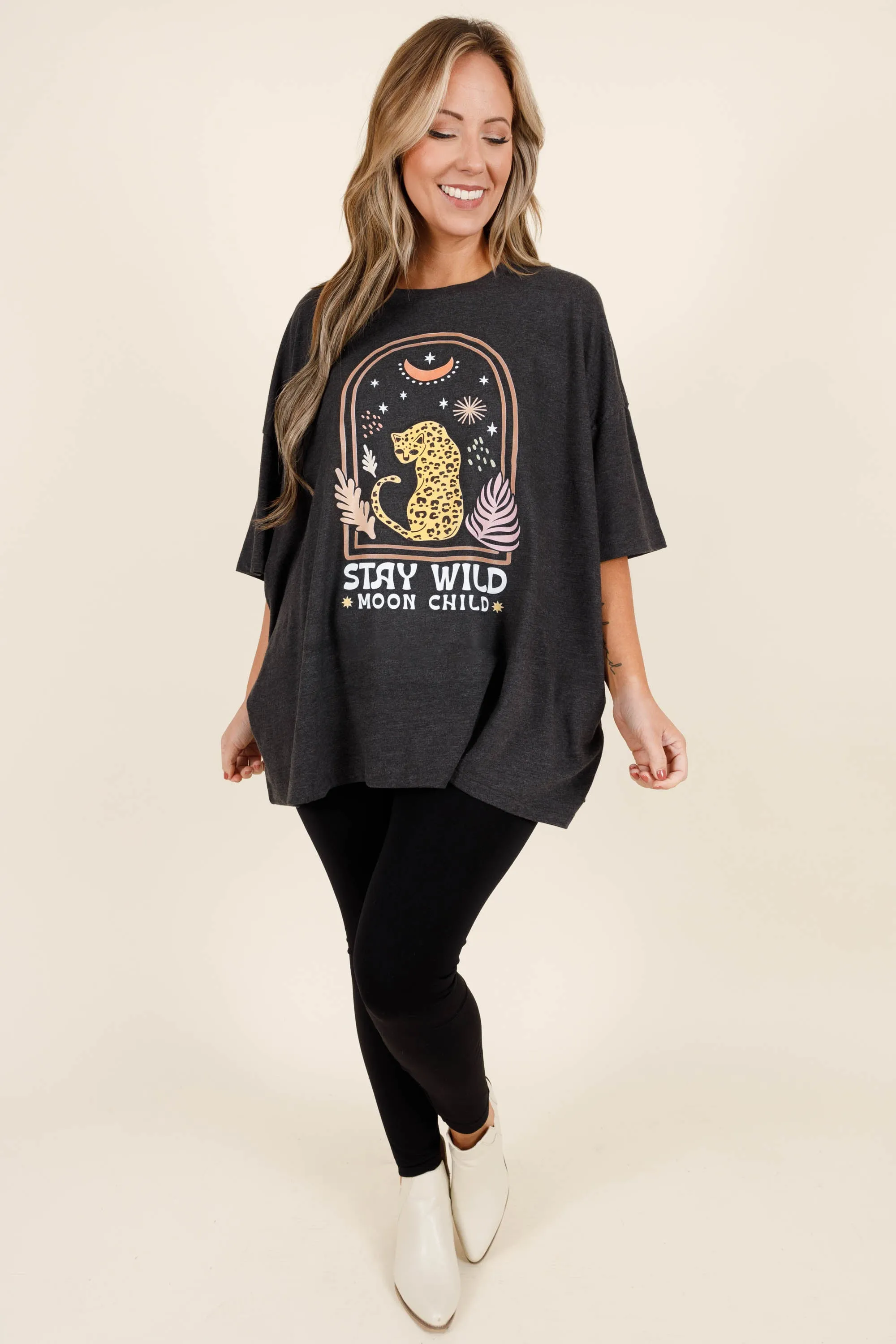 Moon Child Boyfriend Tee, Charcoal