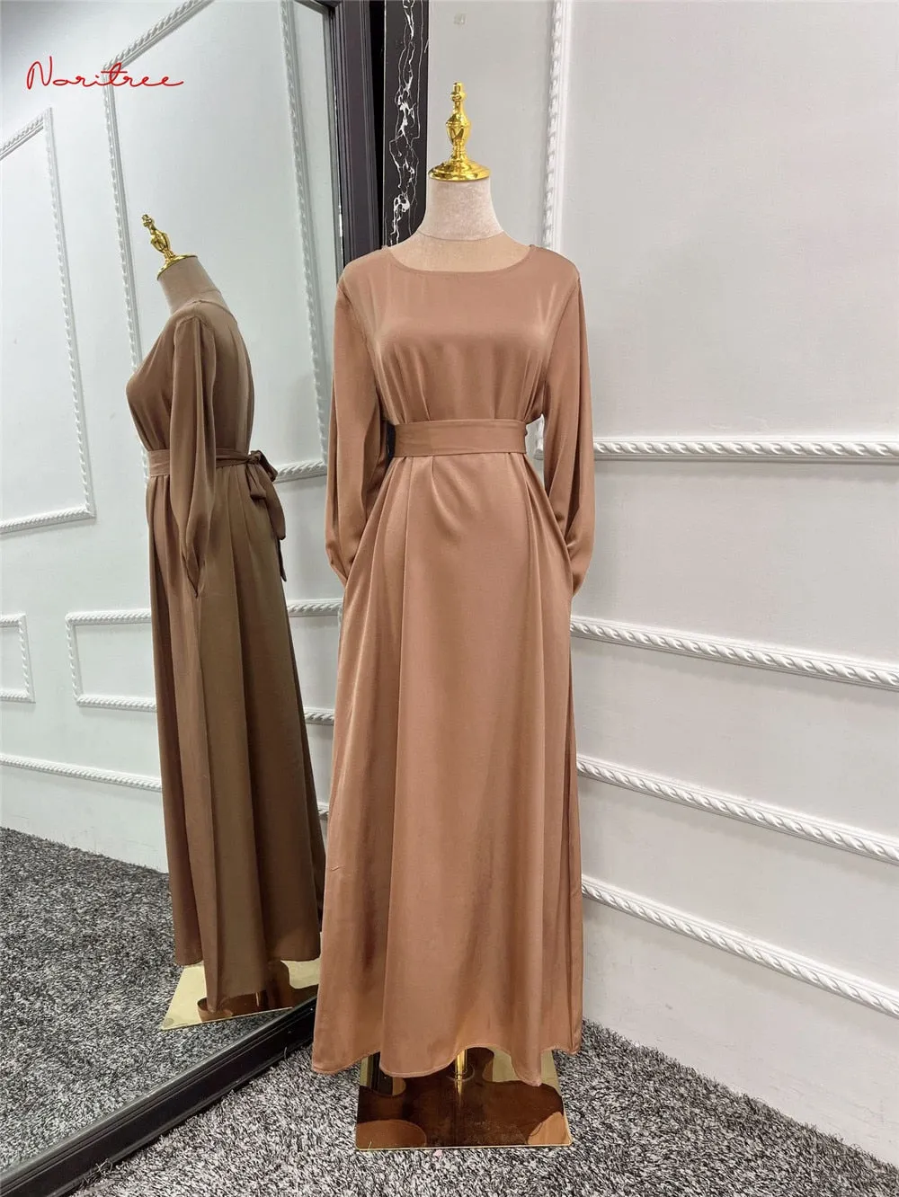 Muslim Dress Full Length Flare Sleeve Soft Shiny Abaya