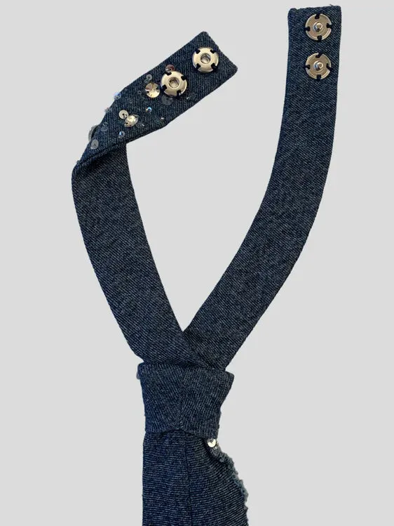 Nandanie Frayed Crystal Denim Tie