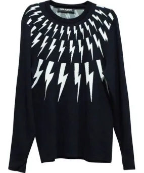 NEIL BARRETT Fair Isle Bolt Knit Sweater in Black Polyester