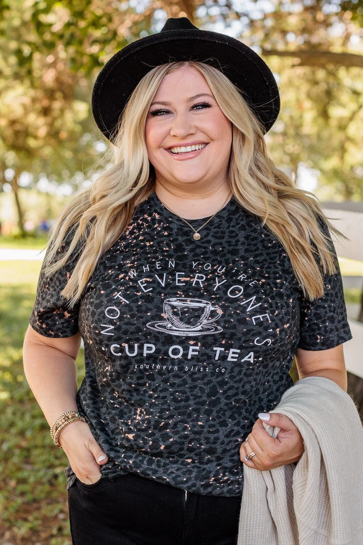 Not Everyone's Cup Of Tea Graphic Tee- Charcoal Leopard