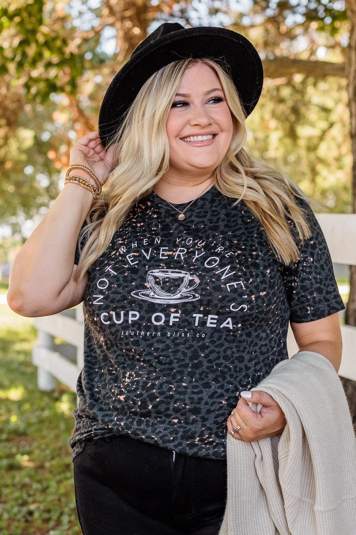 Not Everyone's Cup Of Tea Graphic Tee- Charcoal Leopard