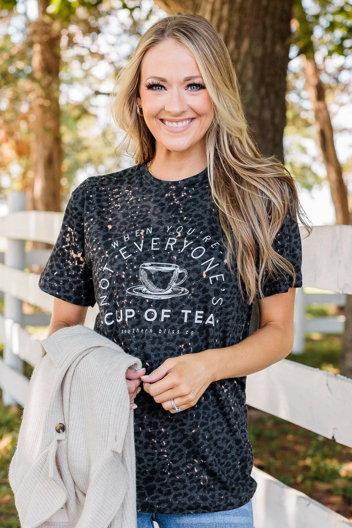 Not Everyone's Cup Of Tea Graphic Tee- Charcoal Leopard